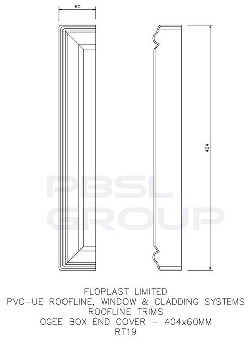 FloPlast Ogee Fascia Box End Cover - 60mm x 404mm White