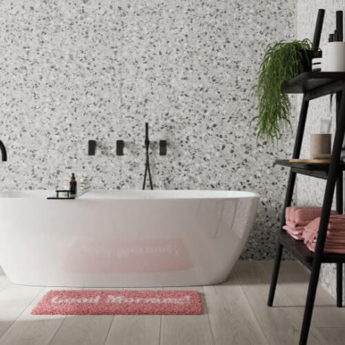 Laminate Shower Wall Panel Square Edge - 900mm x 2440mm x 10.5mm Positano Grey Terrazzo