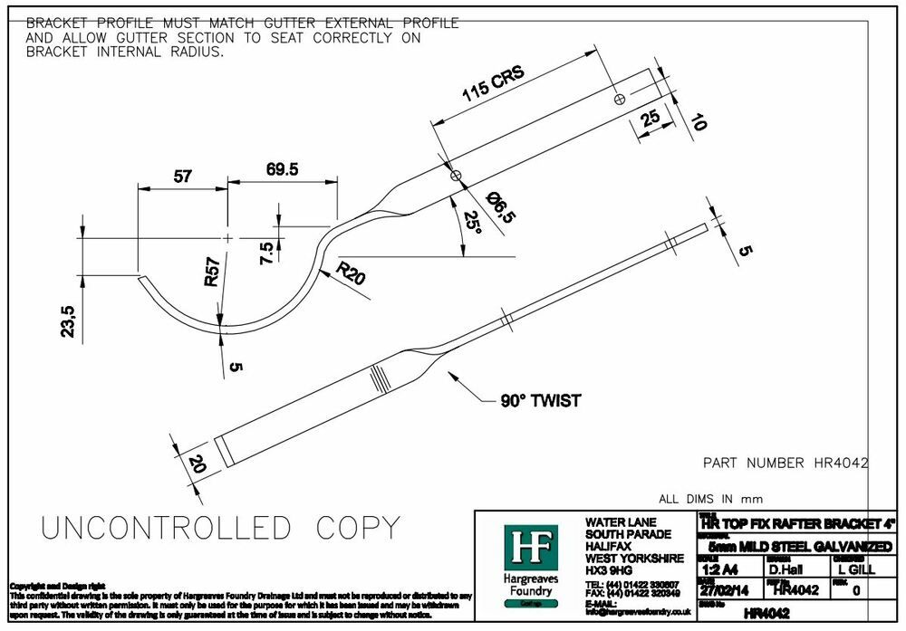 Cast Iron Half Round Gutter Side Rafter Bracket - 100mm Galvanised