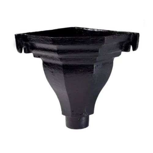 Cast Iron Round Downpipe Standard Hopper Head H1A Corner Outlet - 150mm Black